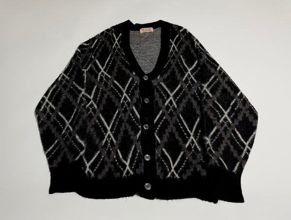 50s vintage PURITAN Mohair cardigan Black White Diamond Pattern