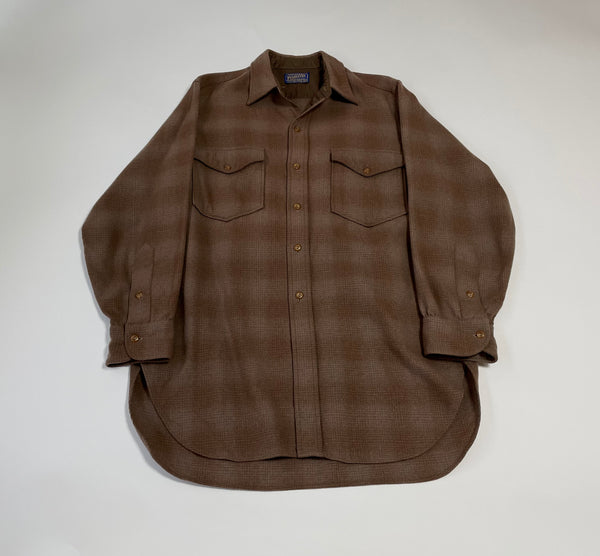 60s vintage Pendleton Ombre Wool shirt Beige&Brown 15 1/2