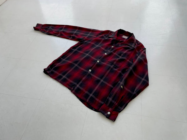 50s Vintage Mac Phergus Rayon ShadowPlaid Loop Shirt M Black&Red