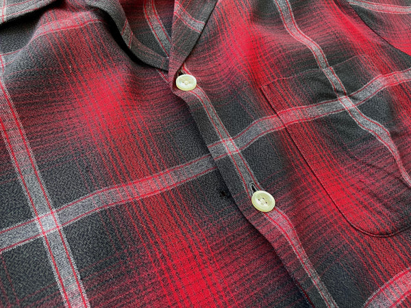 50s Vintage Mac Phergus Rayon ShadowPlaid Loop Shirt M Black&Red