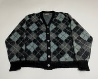 50s Sears Black Turquoise Mohair cardigan Argyle L