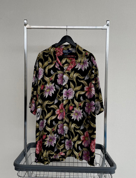 90s Polo RalphLauren CLAYTON Colorful Flowers Loop Shirt XL Black