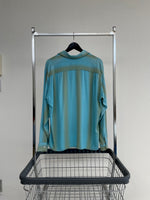 60s Vintage TOWNCRAFT Rayon Striped ShadowPlaid Loop Shirt L Turquoise