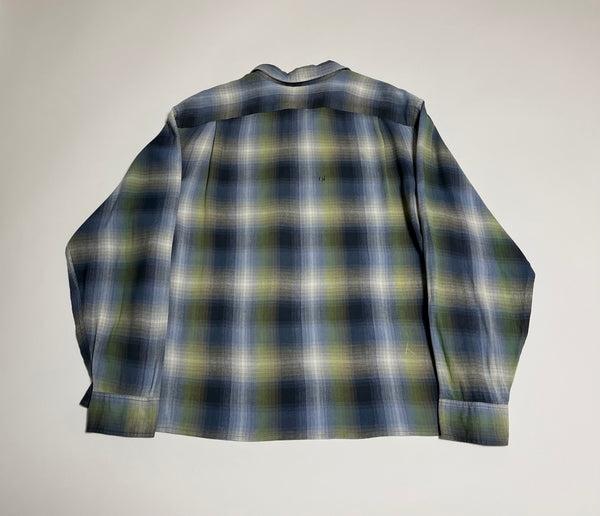 50s vintage Sears Ombre check rayon shirt BlueXGreenXBlack XL – NO