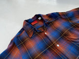 60s Vintage Sears Rayon ShadowPlaid Loop Shirt M Blue&Orange