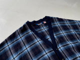 70s PENDLETON ShadowPlaid Wool Cardigan L Blue