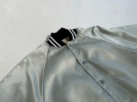 80s Vintage Nylon Varsity Jacket L silver