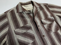 50s vintage ombre striped rayon shirt grayXlight brown M