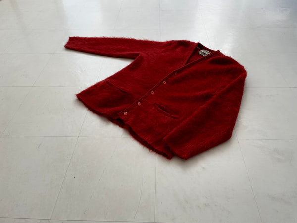 50s Vintage KEEN MAN Mohair Cardigan M BloodOrange